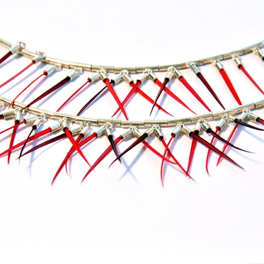 Double Small Short Fringe Necklace in Mixed Reds detail