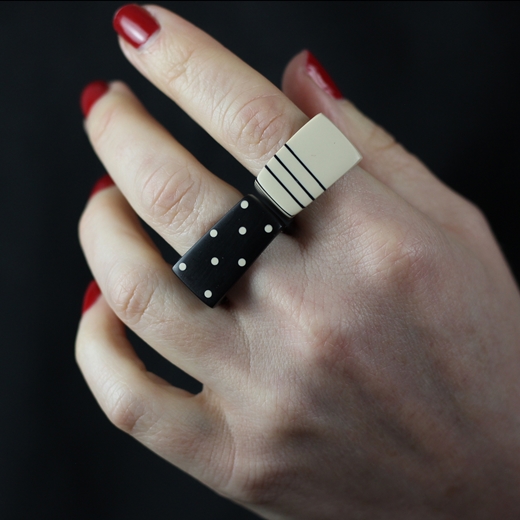 Square ring - nude with black stripes worn
