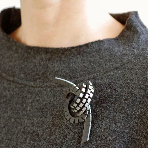 Knotted Up Brooch - Black & Silver - modelled