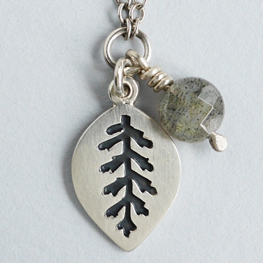 labradorite bead leaf pendant close up
