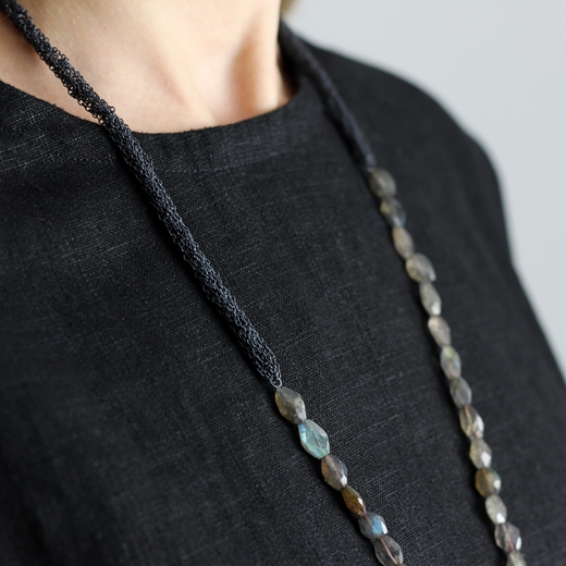 French Knitted Necklace with Labradorite Beads detail