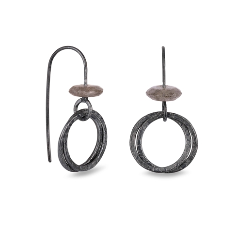 Hoop Cluster Earrings With Labradorite Beads Oxidised