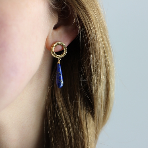 Magic Circle Earrings With Lapis Lazuli Teardrop Bead worn