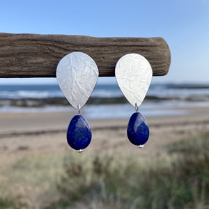 Teardrop Lapis Seaweed Earrings