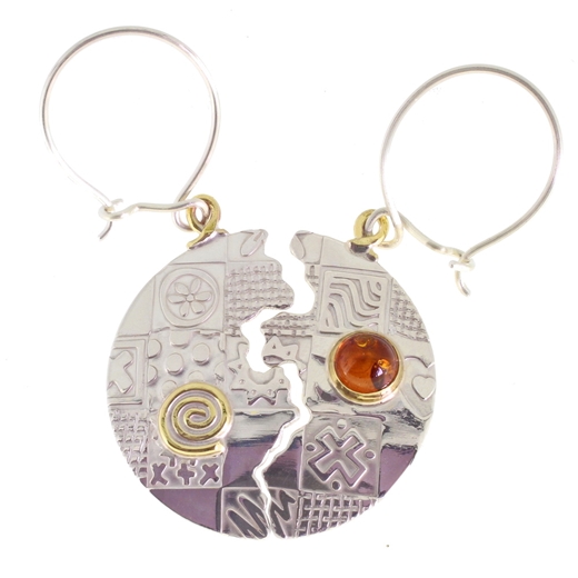 Round earrings, halved, amber, 6