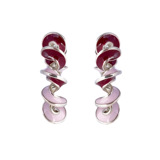 Silver Helix Hoops Pink front view
