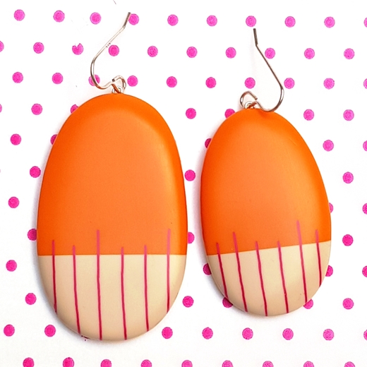 mismatch resin orange oval earrings