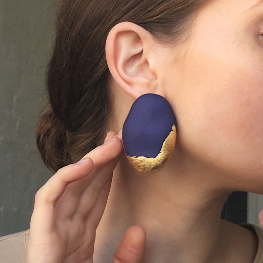 Pebble Earrings – Blue and Gold - worn