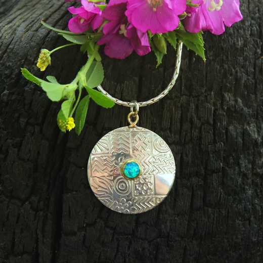 Round pendant, large, blue opal, 4