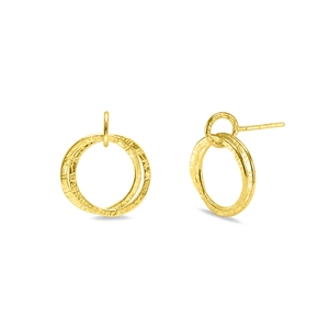 French knit imprinted hoop studs with interlinking hoops