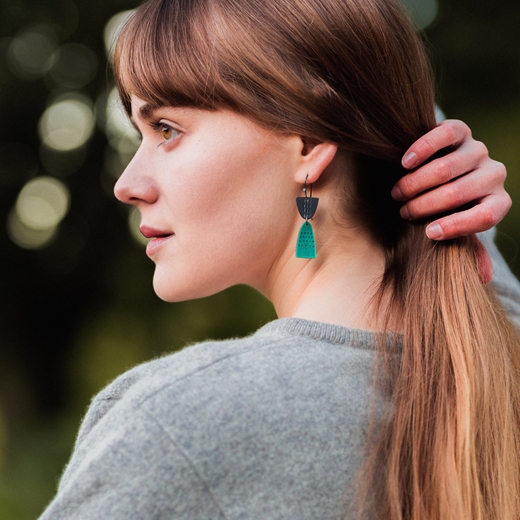 Leonora drop earrings on model