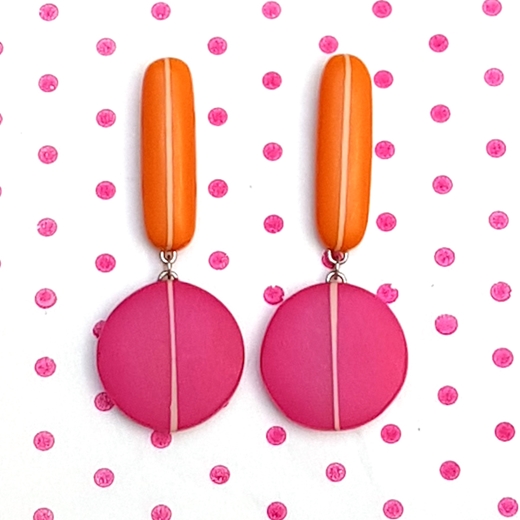 lolli pop drop earrings - orange and cerise
