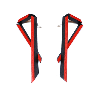 Long Angled Earrings - Black & Red