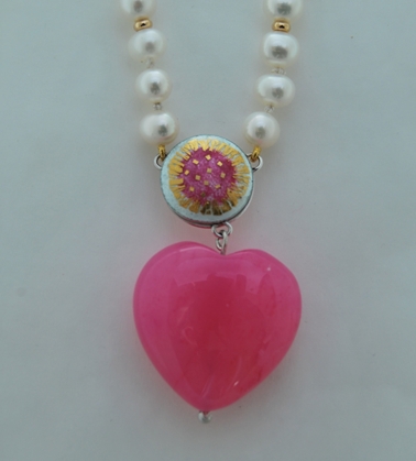 Necklace Pearl , Pink Heart