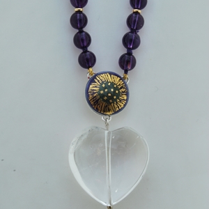 Heart Necklace Amethyst with Rock Crystal
