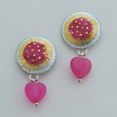 Round Heart Drop Earrings White/Pink