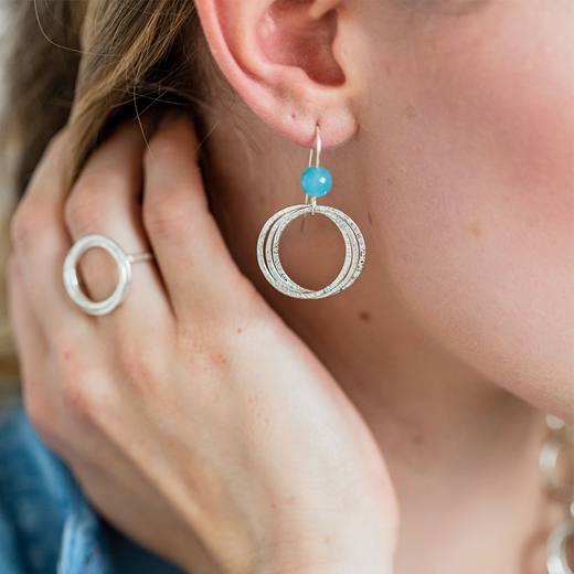 Hoop Cluster Earrings With Chalcedony Bead - Close Up