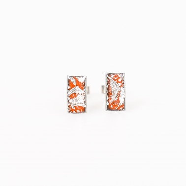 Tangerine and Silver Mini Rectangle Curved Studs