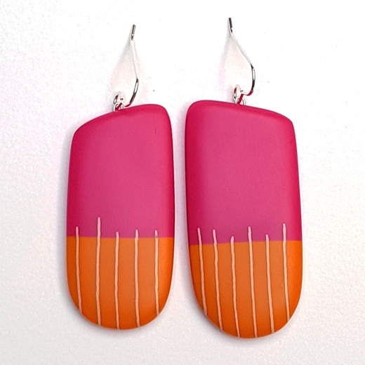 pink 'brush stripe' drop resin earrings