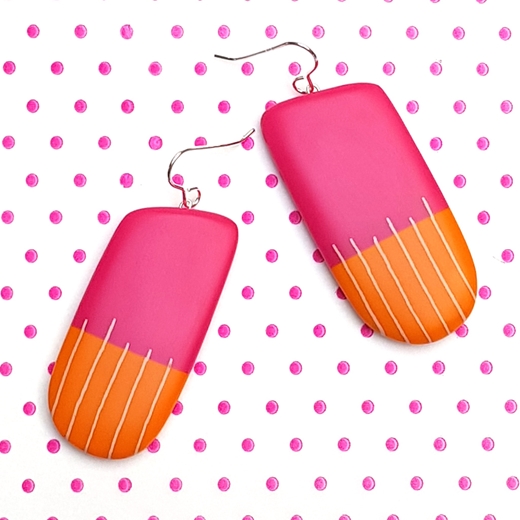 pink 'brush stripe' drop resin earrings