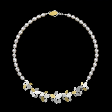Mixed oval flower chain necklace with pearl