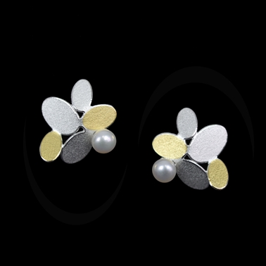 Mixed oval flower earrings with Keumboo and pearl