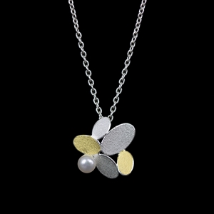 Mixed oval flower pendant with Keumboo and pearl