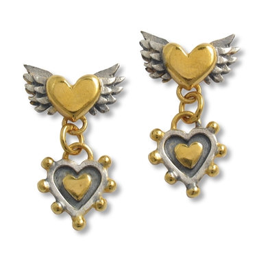 Winged & Sacred Heart Drop Earrings