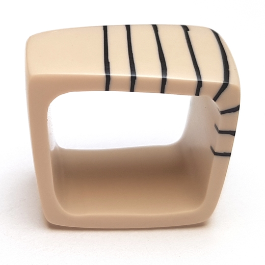 Square  resin ring - nude with black stripes