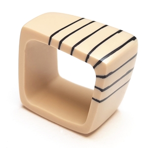 Square  resin ring - nude with black stripes