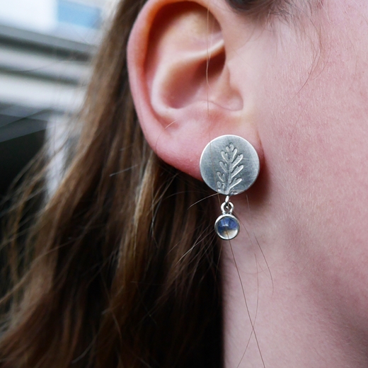 Round fern earring moonstone drop