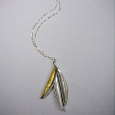 Quill cluster pendant, silver, 24ct gold & diamond