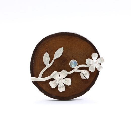 Cherry Blossom Pear Wood brooch - front