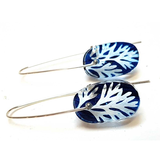 Navy Cow Parsley Small Oval Earrings2