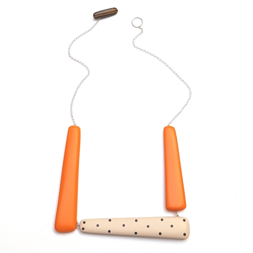 midi reverse rectangle resin necklace - orange and nude