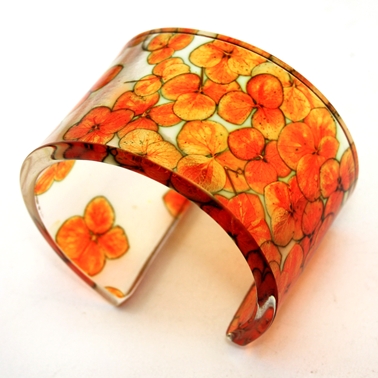 Orange Tiny Hydrangea Cuff Bracelet
