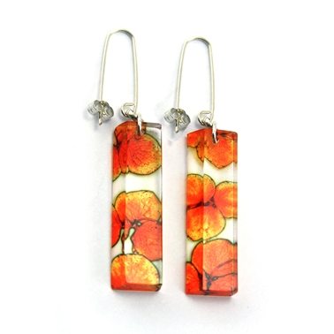 Orange Tiny Hydrangea Rectangle Faceted Earrings