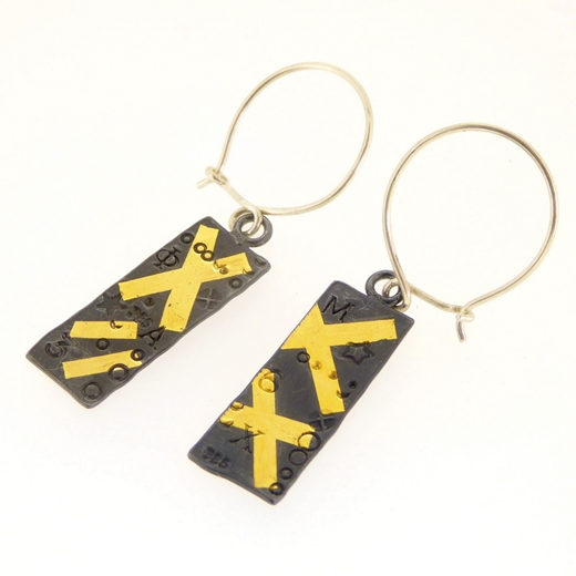 Oxidised keum boo rectangular earrings