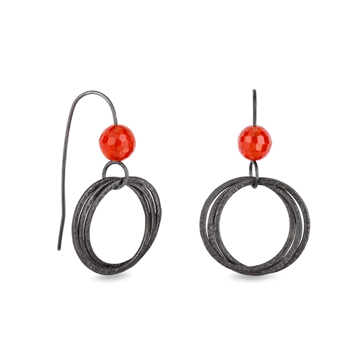 Triple hoop cluster earrings with red carnelian beads - oxi