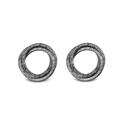 Oxidised Silver French Knit imprinted magic circle studs