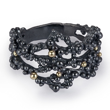 Oxidised & 18ct gold lace ring