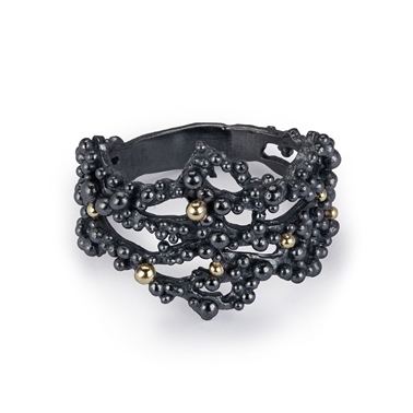 Oxidised & 18ct gold lace ring