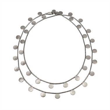 Paillette Long Disc & Bead Necklace Silver 1