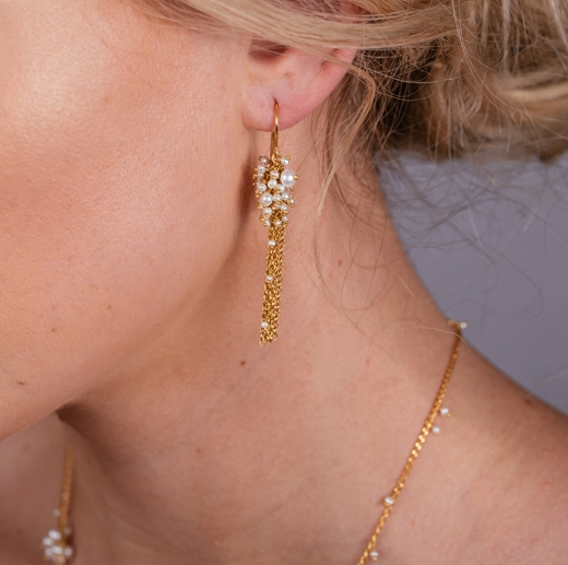 Pearl Tassel Earrings on Model