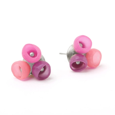 Pink fade 3 cup studs - silver