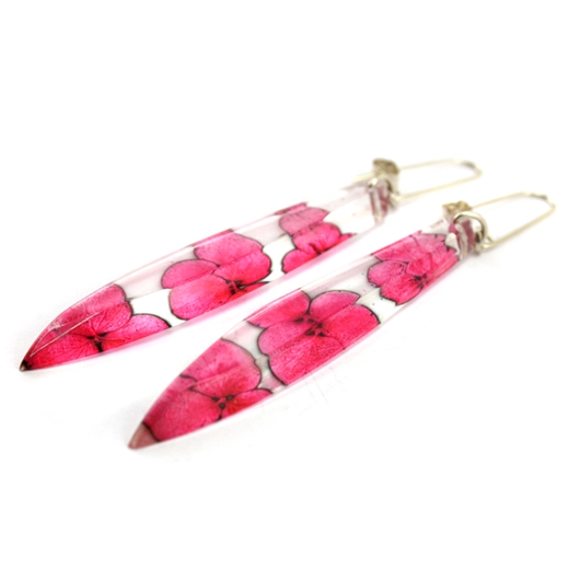 Pink Tiny Hy Faceted Long Drop Earrings Side