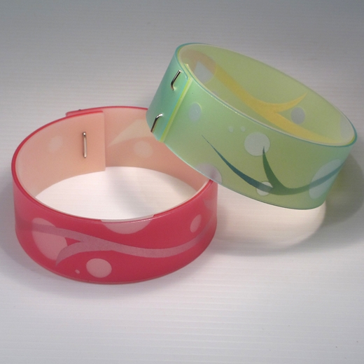 pink and pale green bangles