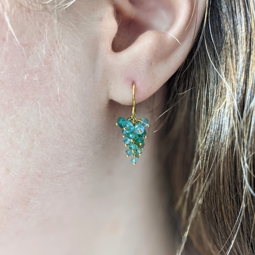 Green Emerald Grape Earrings on model