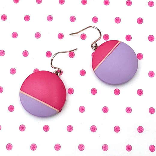 mismatch drop lilac and cerise pink round earrings