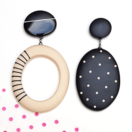 large black oval resin mismatch earrings